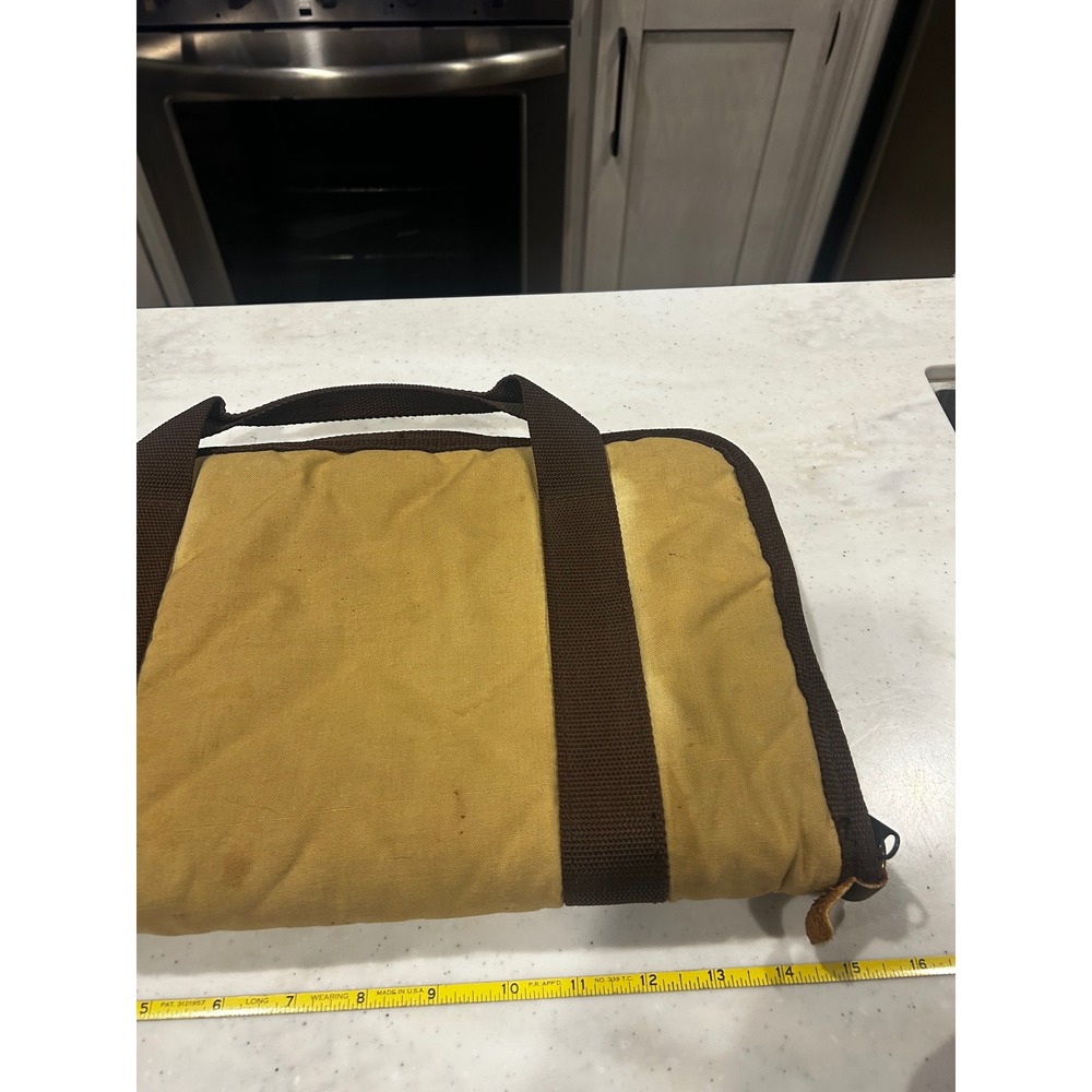 Vintage Boyt Canvas Pistol Rug Handgun Case Tan Green Quilted Made in USA 15in